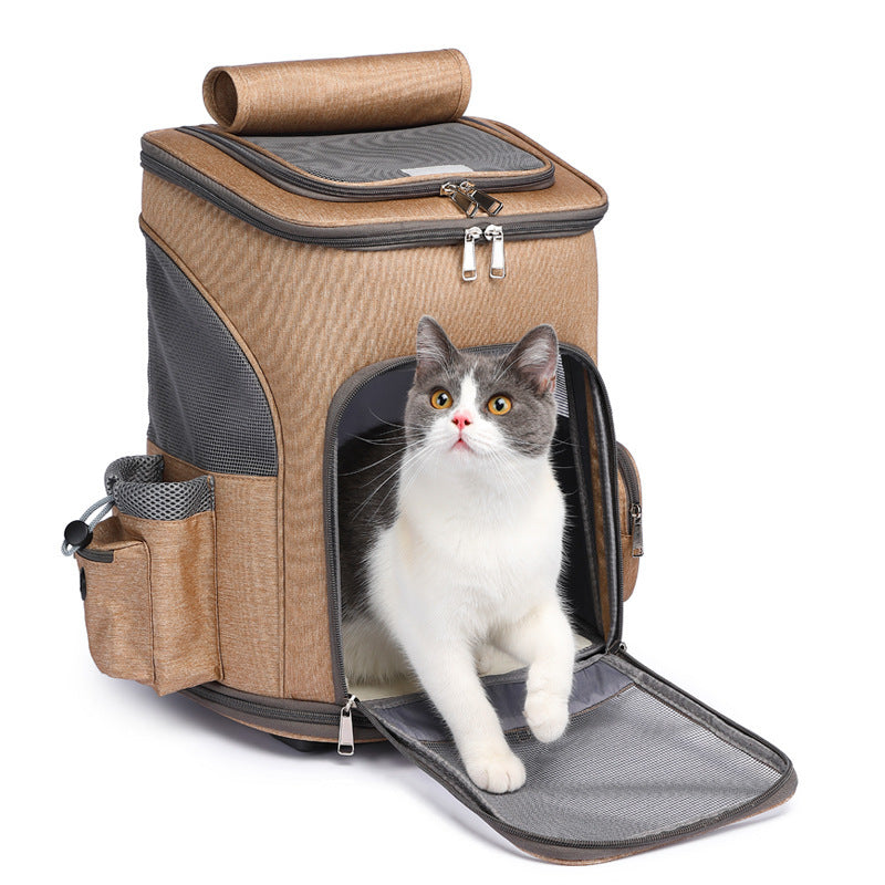 Travel Pet Carrier with Wheels – Portable Folding Backpack for Cats & Small Dogs